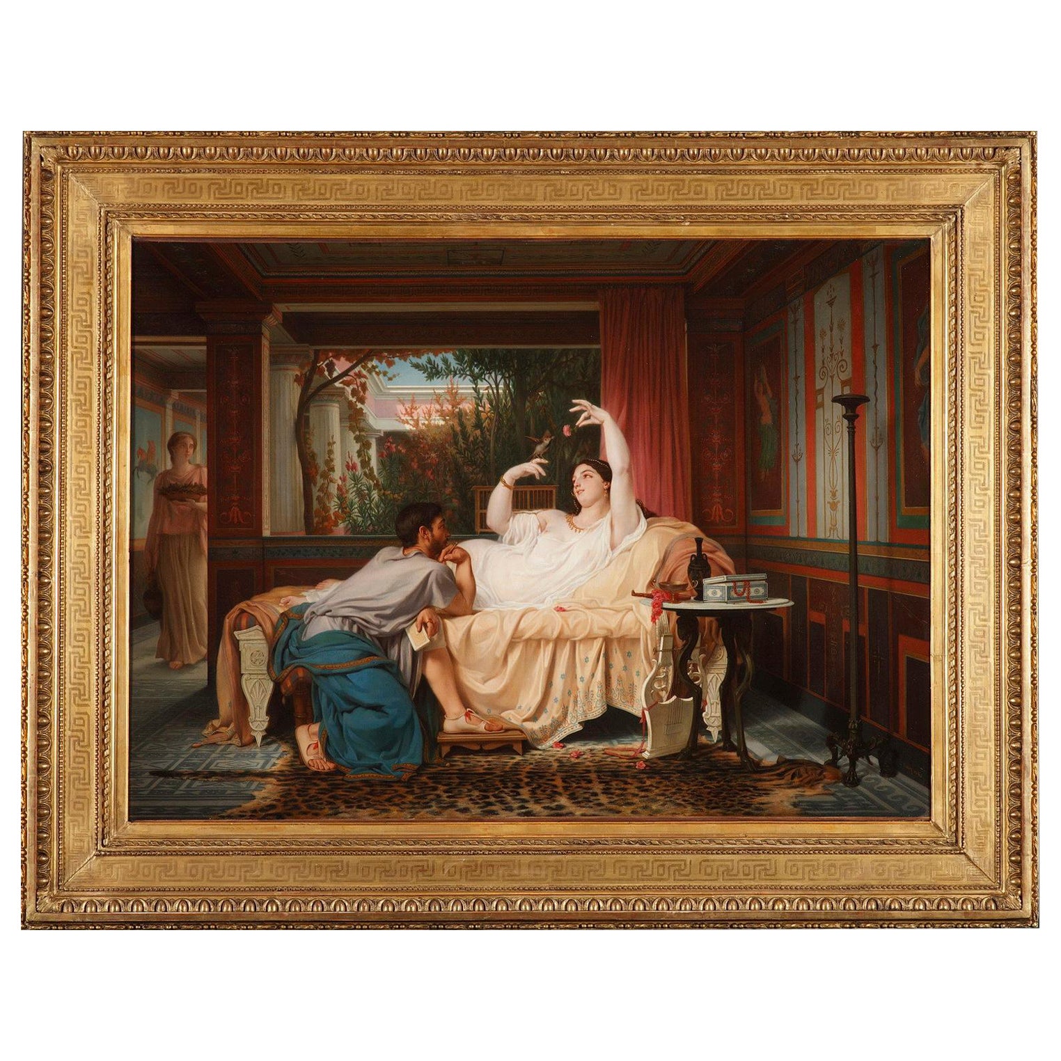 Pittura "Le Moineau de Lesbie" di C.C. Brun, Scuola francese, 1860 in vendita