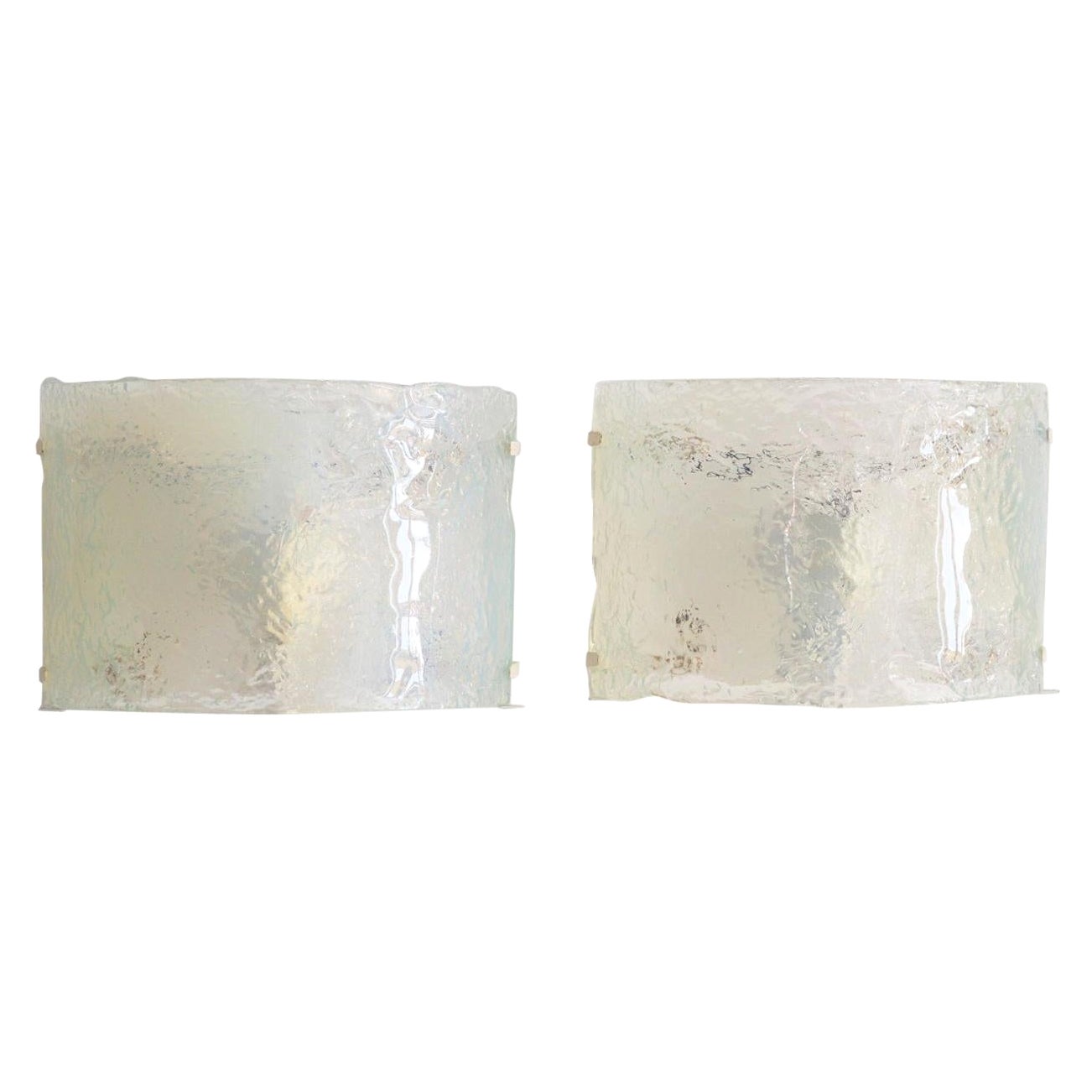 Italian Midcentury Wall Sconces in Opaline Murano Glass by Carlo Nason, 1970s For Sale