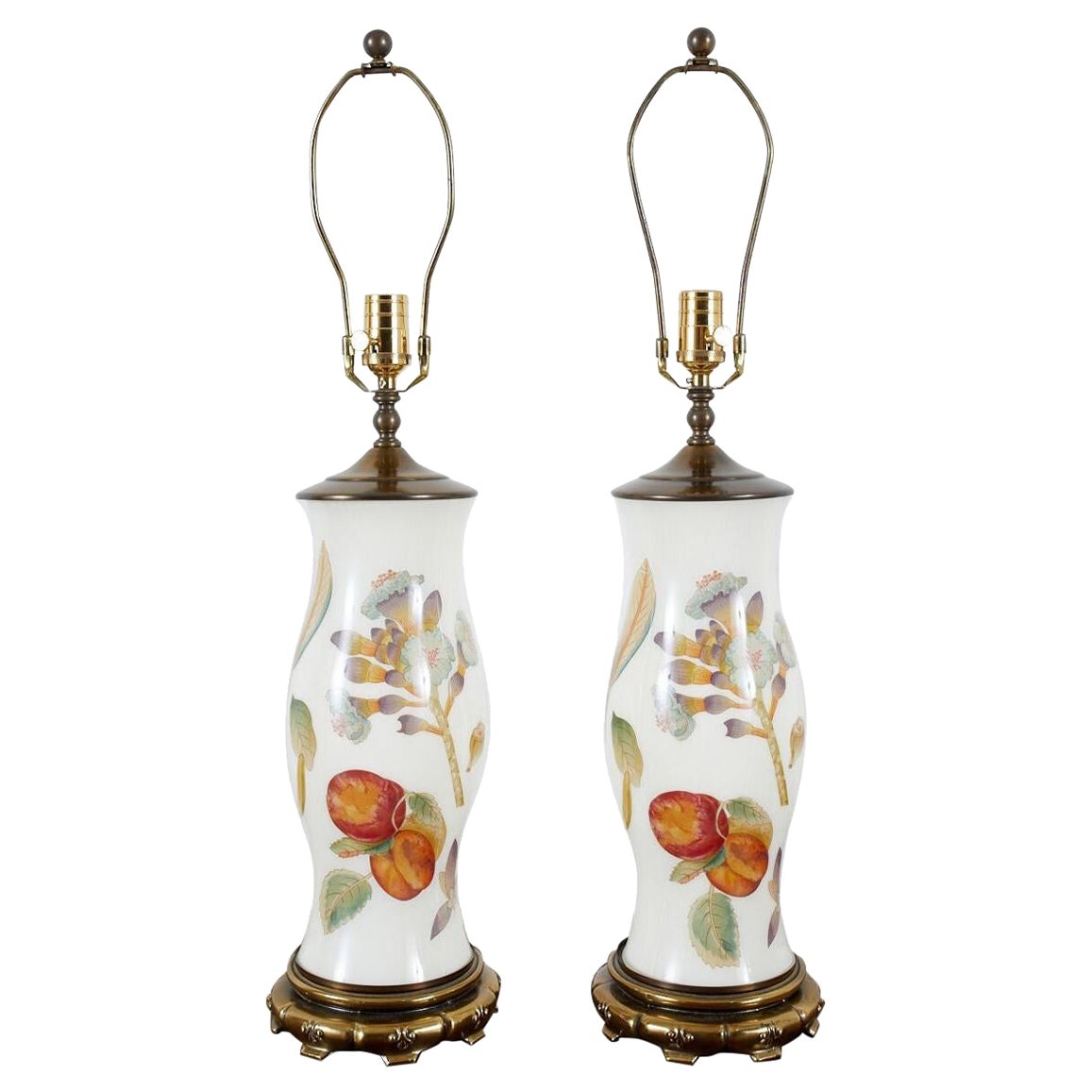 Pair of English Decalcomania Regency Style Table Lamps