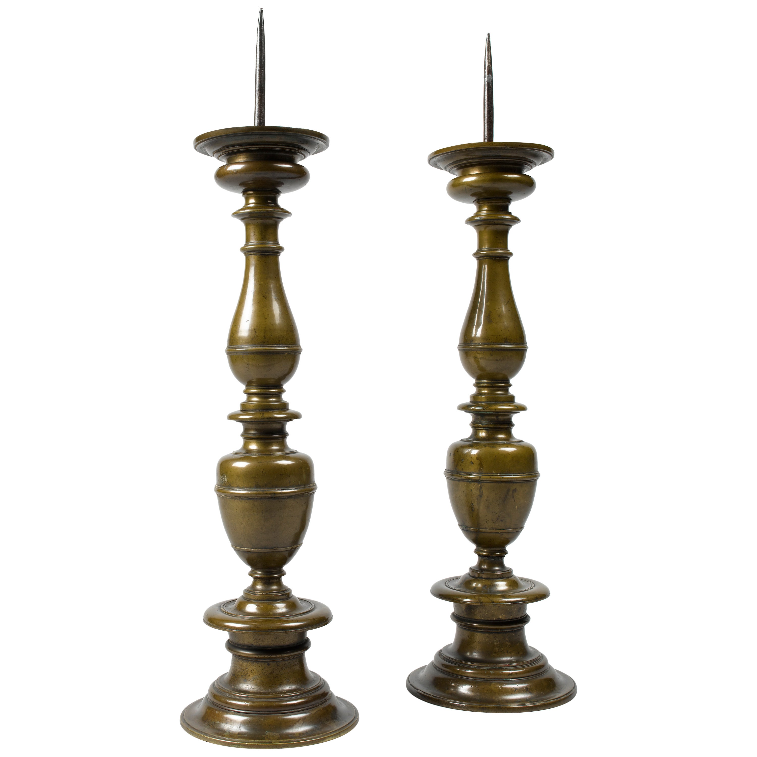 17th Century Pair of Brass Bell Candleholders at 1stDibs