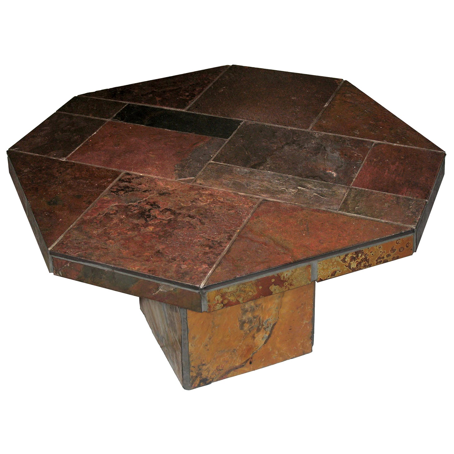 Slate Stone Square Coffee Table by Paul Kingma; Signed "Kingma 1979" at
