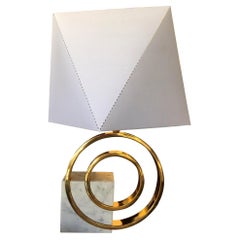 1970s Italian Modern Lamp in Brass & Marble Custom Shade by Giovanni Banci
