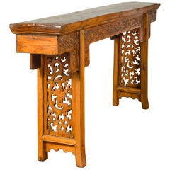 Ming Style Altar Table with Foliage Carved Frieze and Open Fretwork