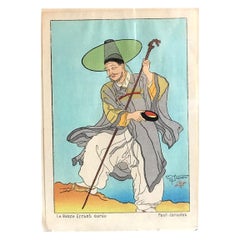 Vintage Paul Jacoulet Japanese Surimono Woodblock Print Le Bonze Errant, Coree 'Korea'