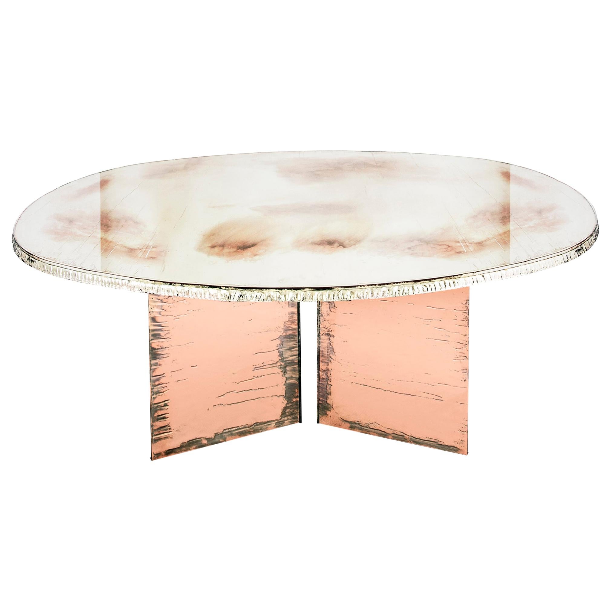 Flight Contemporary Low-Coffee Table, 120x80cm Rose Glass Legs, Silvered Glass