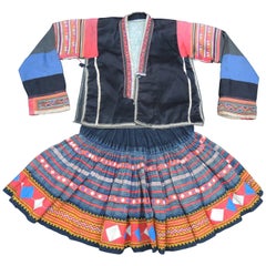 Used Early 20th Century Miao Embroidered Children's Jacket and Skirt