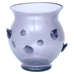 Postmodern Grey / Lilac Blown Murano Glass Vase with Bugne, Italy 1980s