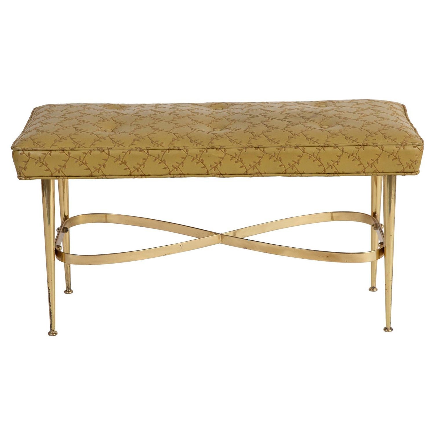 Italian Bench in Brass and Original Yellow Upholstery