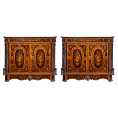 Pair of 19th Century French Louis XVI Style Side Cabinets with Floral Marquetry