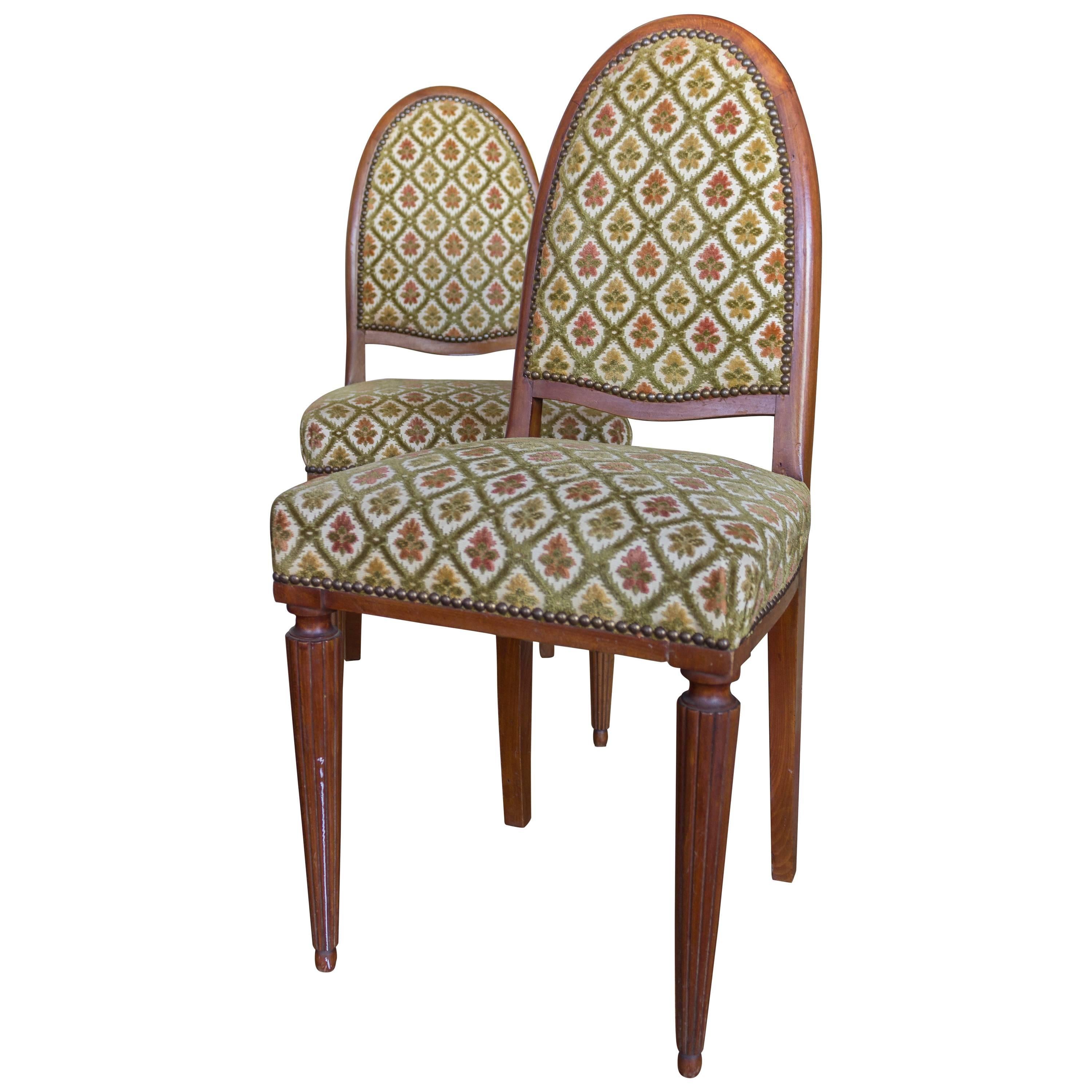Pair of French Art Deco Side Chairs with Fluted Legs