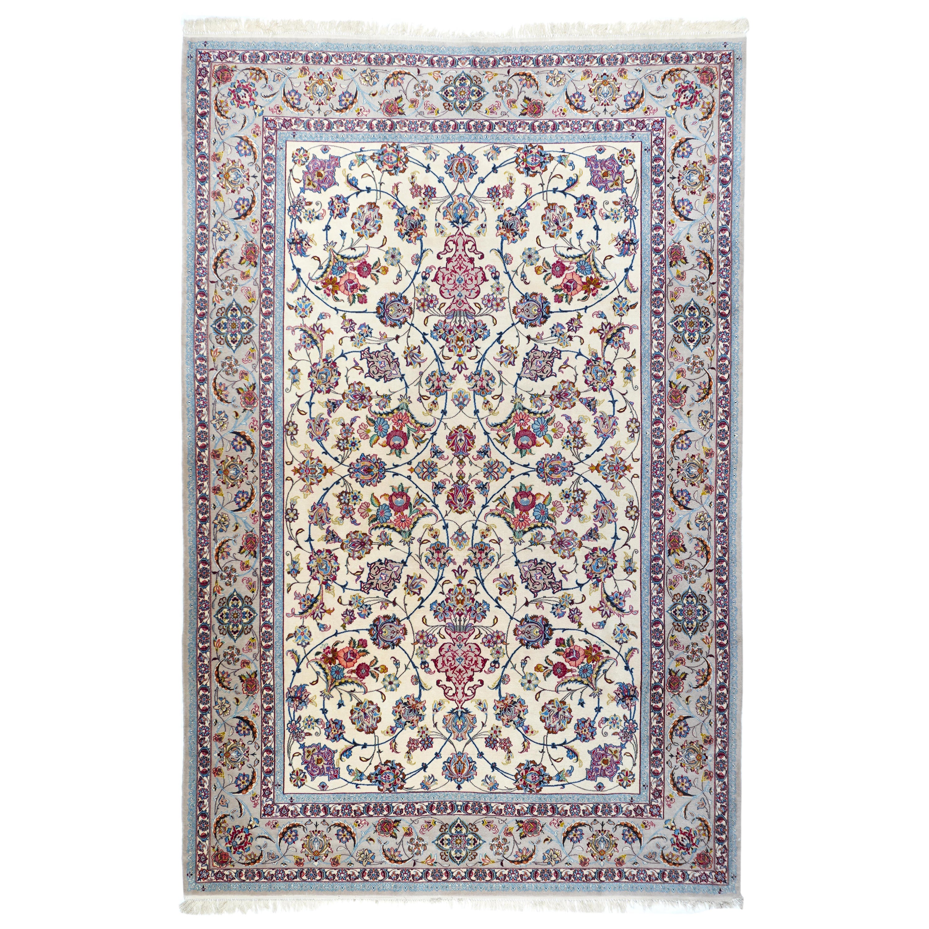 Äußerst feiner persischer Isfahan-Teppich aus Wolle und Seide 7'0'' x 10'0''