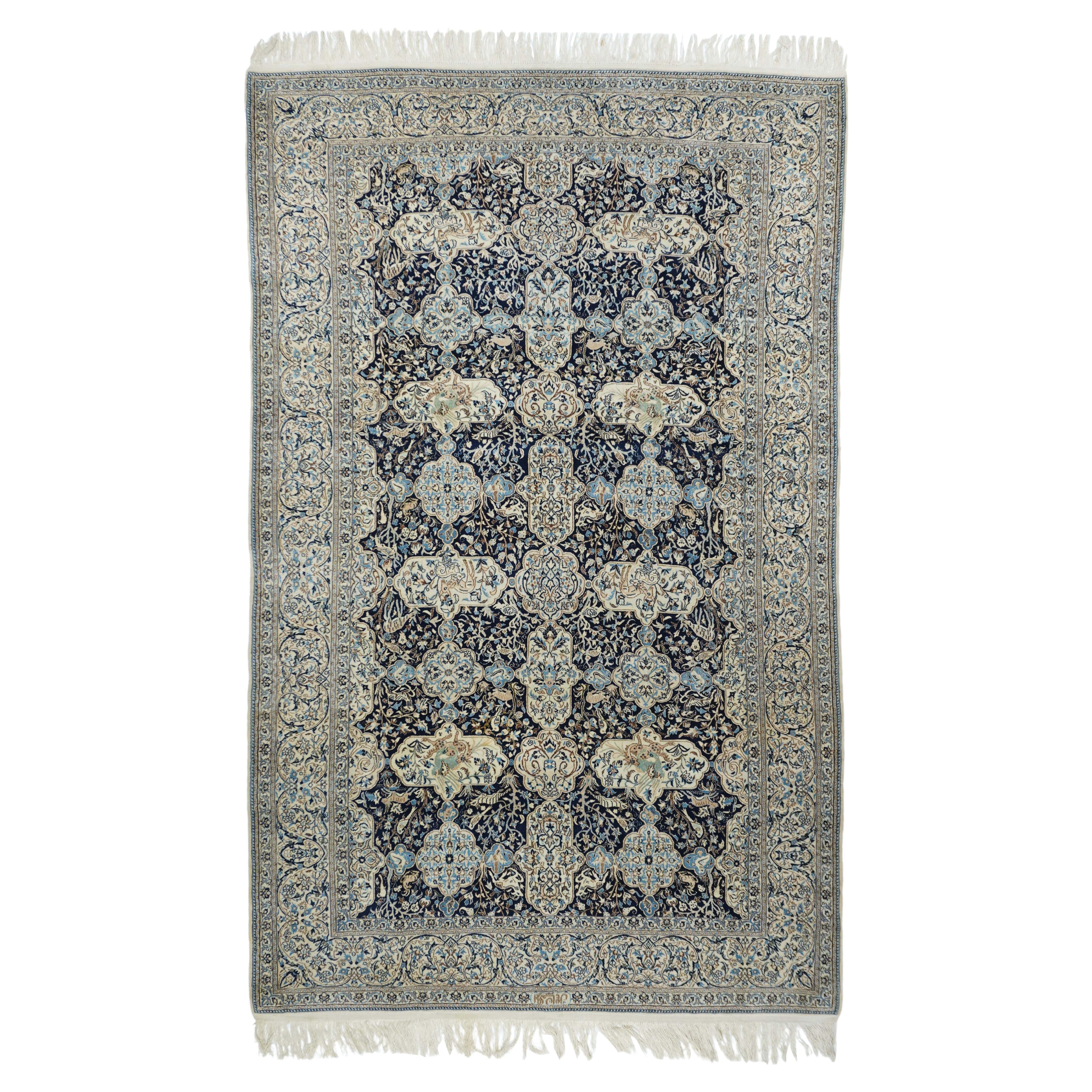 Extremely Fine Persian Nain Signed Habibian Wool and Silk Rug 6’ x 9’