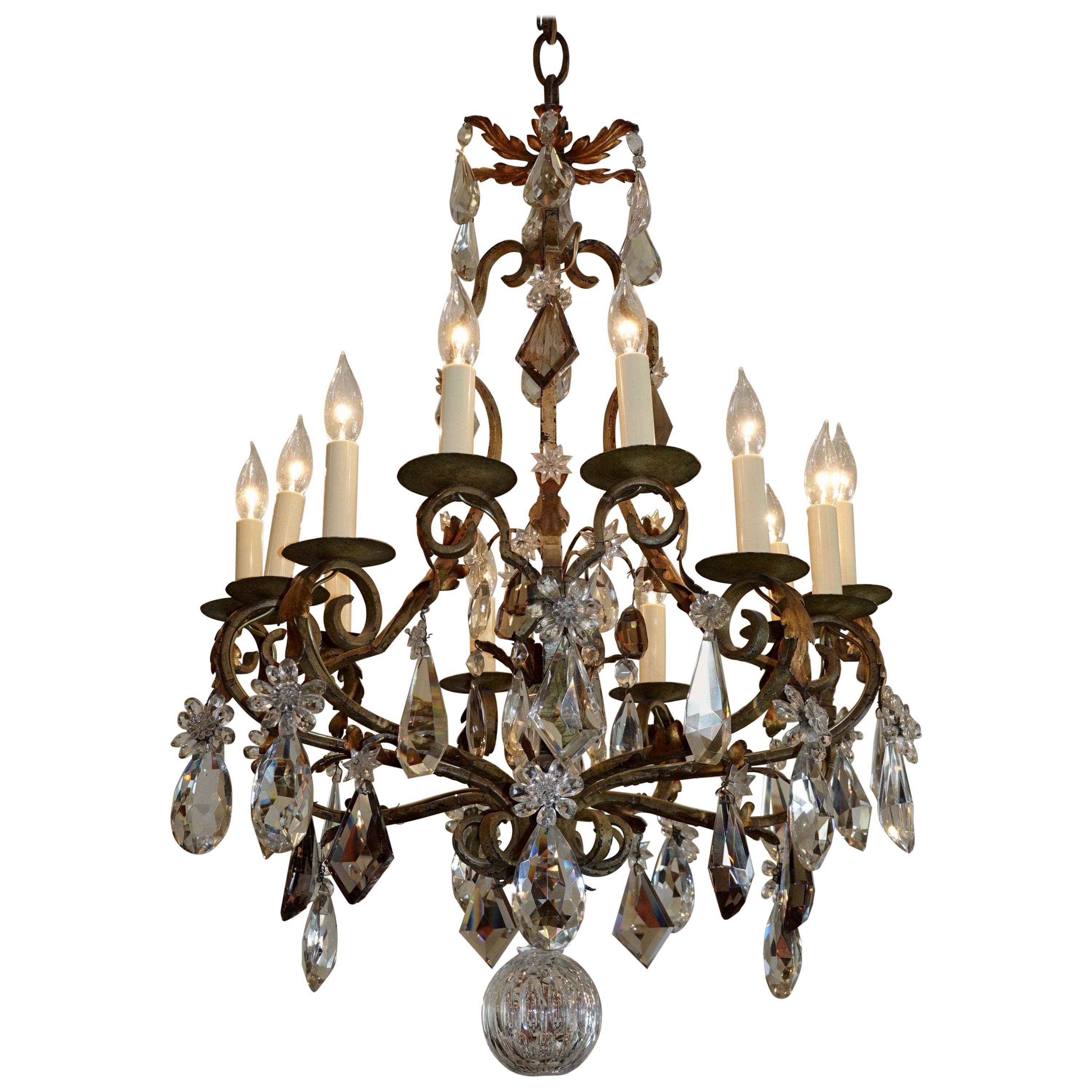 Wrought Iron Chandelier with Crystals For Sale at 1stDibs