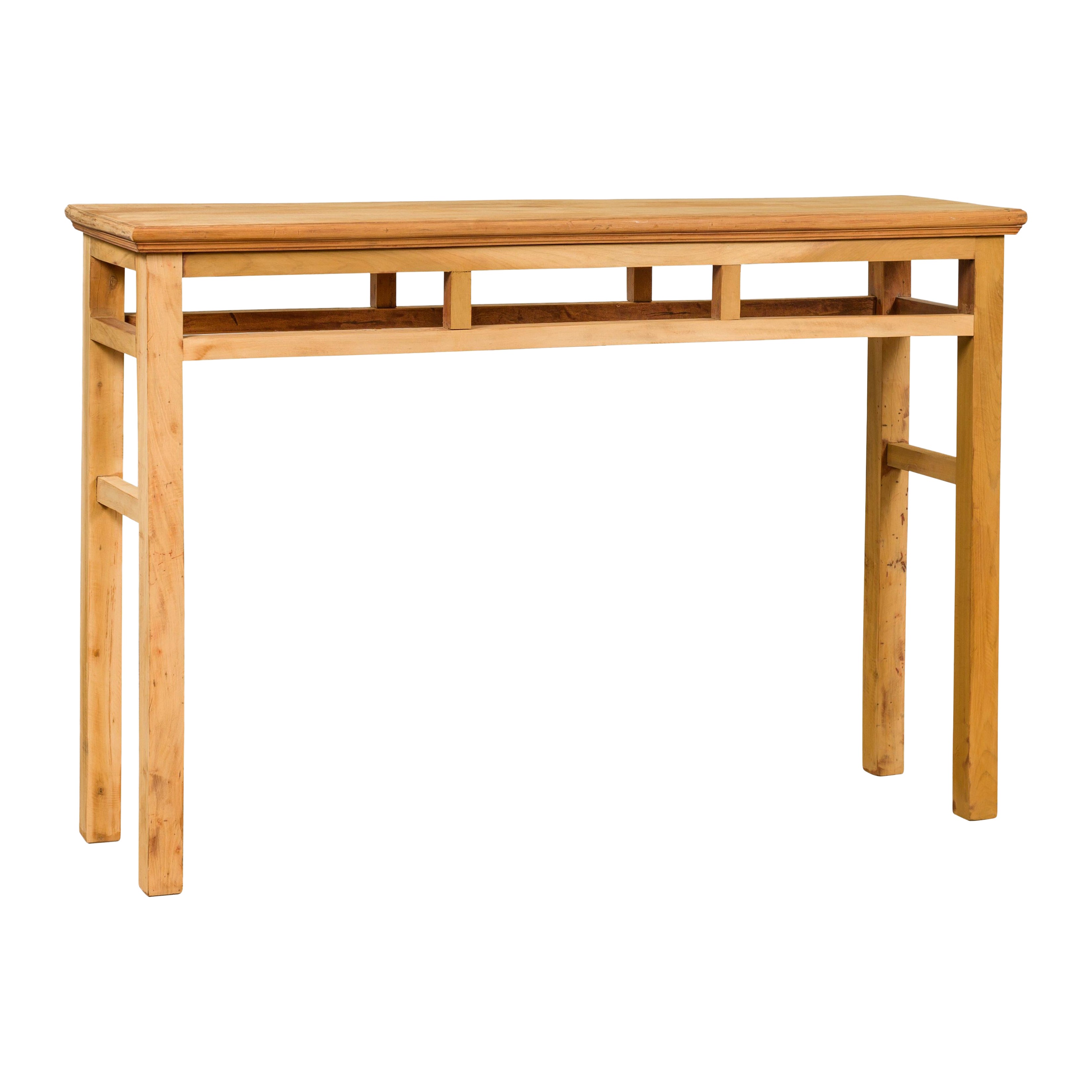 Qing Dynasty Wooden Console Table with Pillar-Shaped Strut Motifs