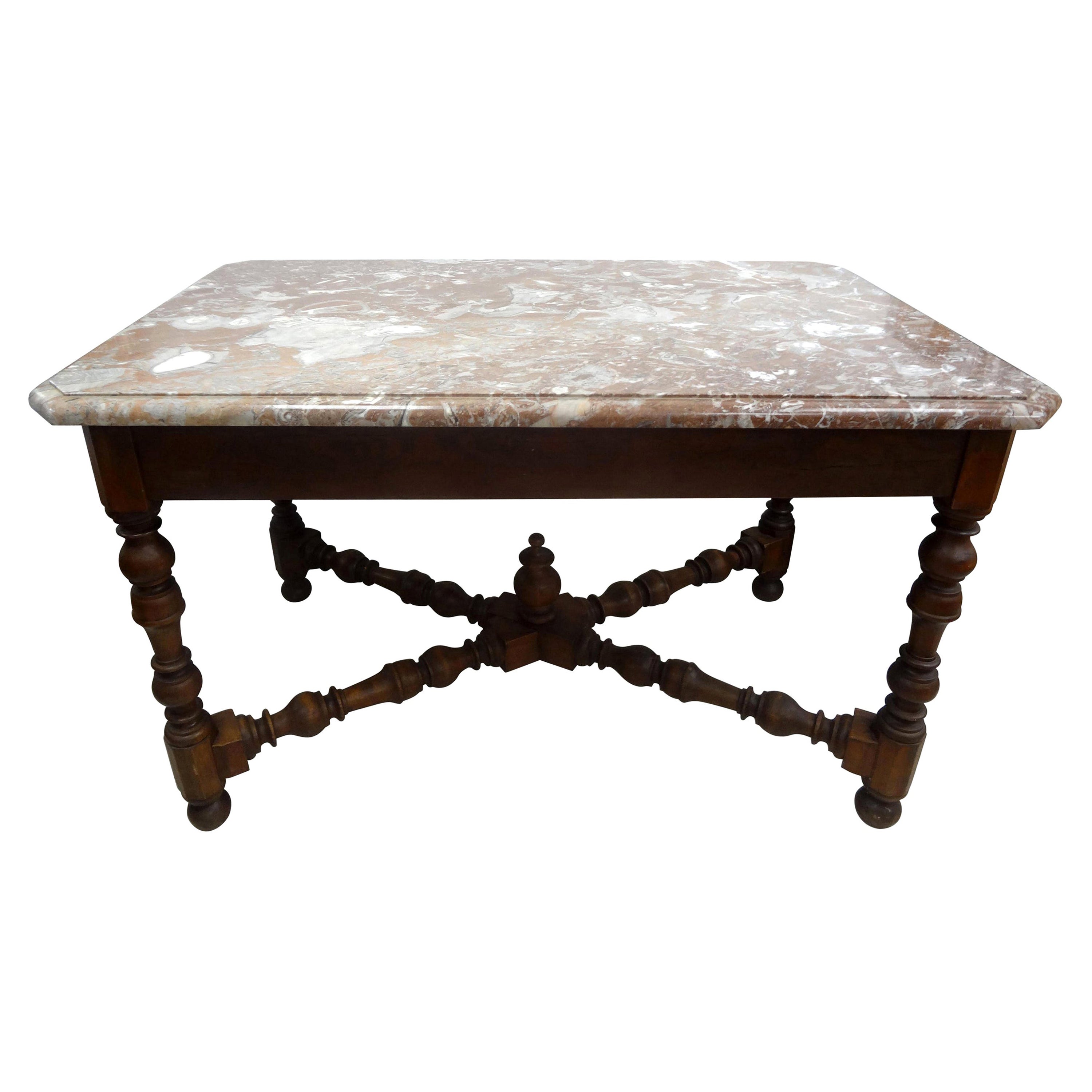 19th Century French Louis XIV Style Walnut Center Table For Sale