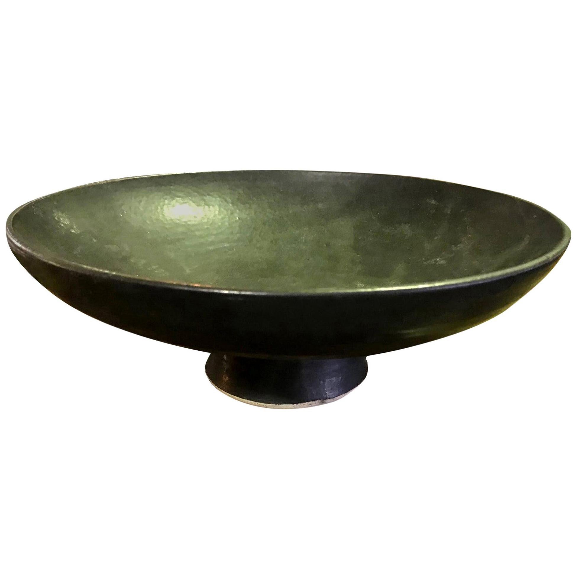 Laura Andreson Signed Large Midcentury Ceramic Pottery Pedestal Bowl, 1954