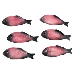 Pink Fish Glazed Ceramic Dishes and Platter Serving Set