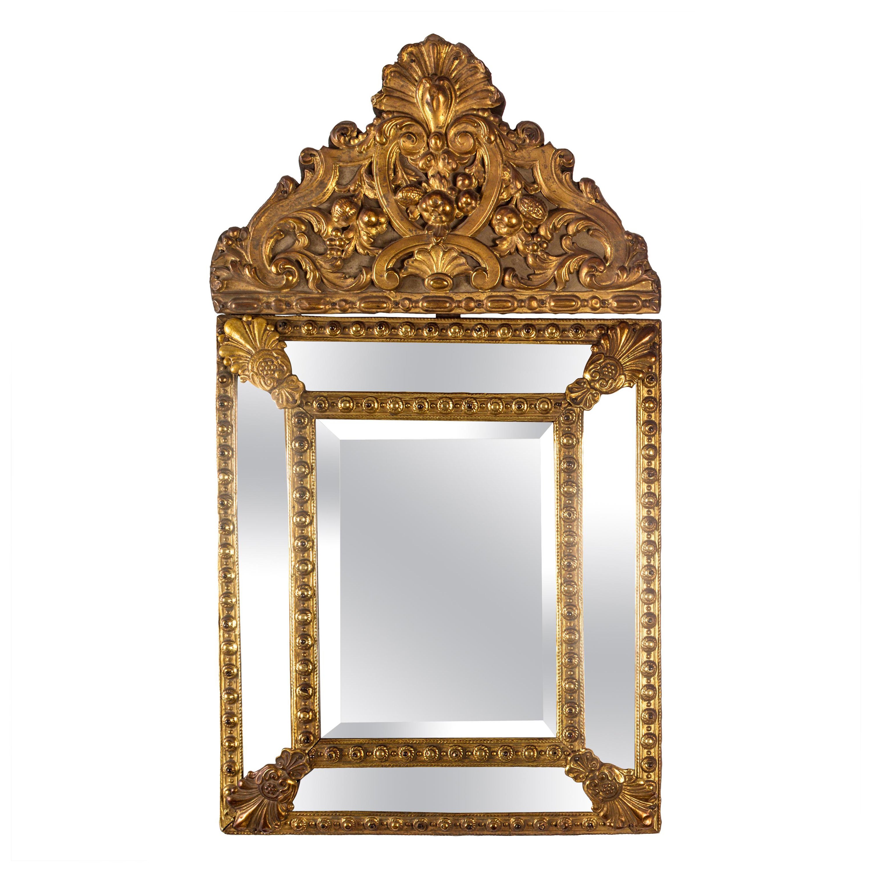 19th Century Dutch Baroque Style Repoussé Metal-Framed Mirror
