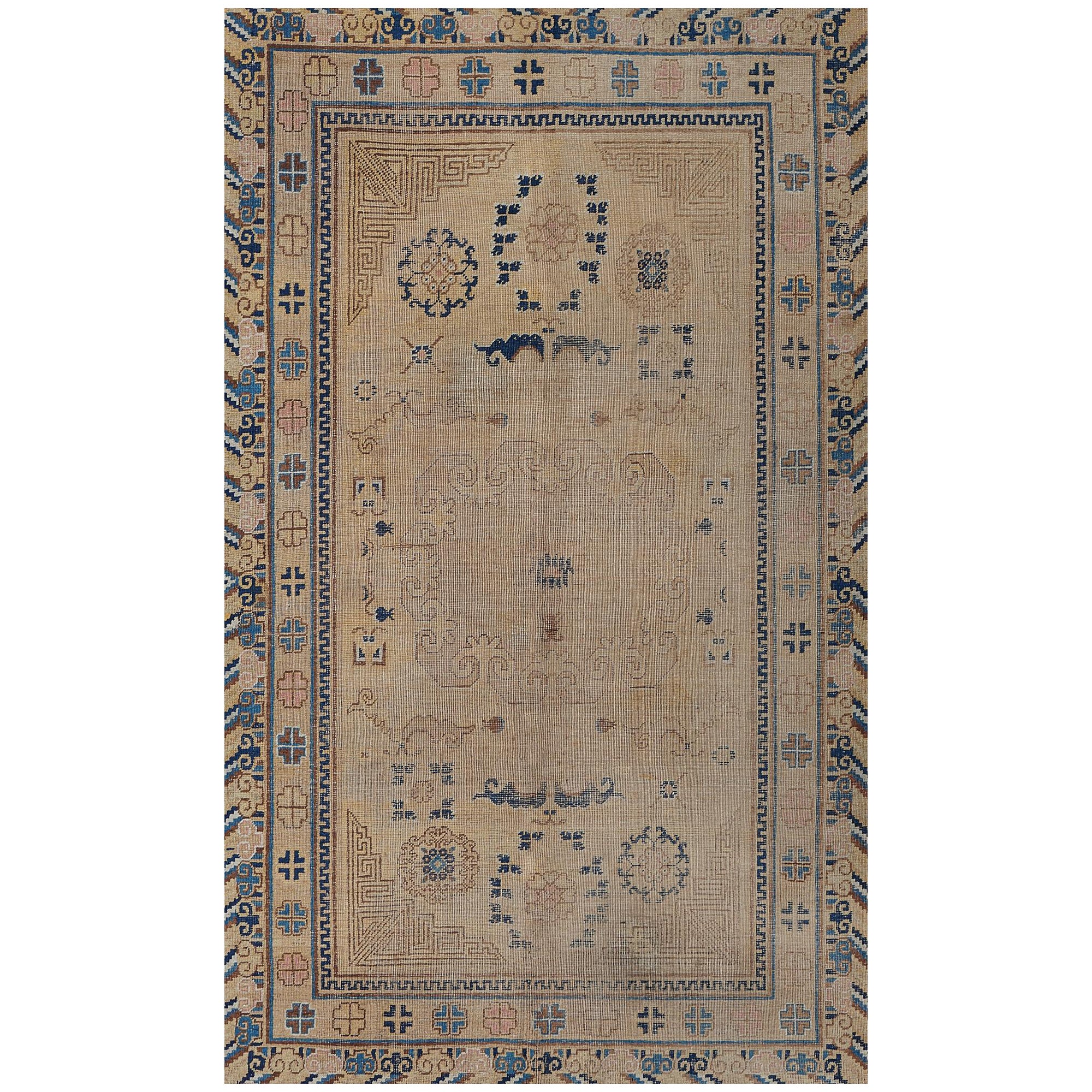 1880s Antique Handwoven Samarkand Khotan Rug For Sale