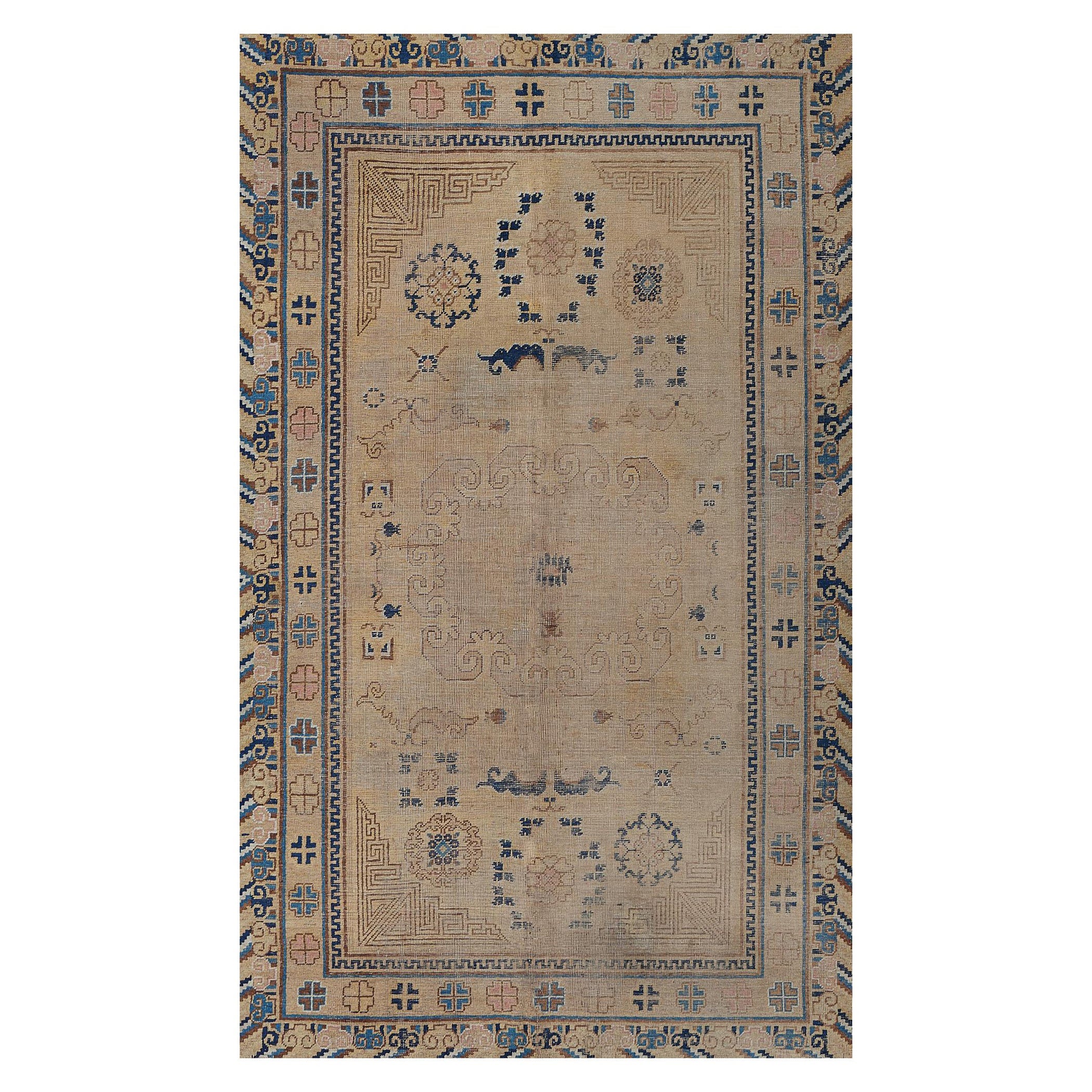 Alfombra antigua tejida a mano Samarcanda-Khotan de 1880