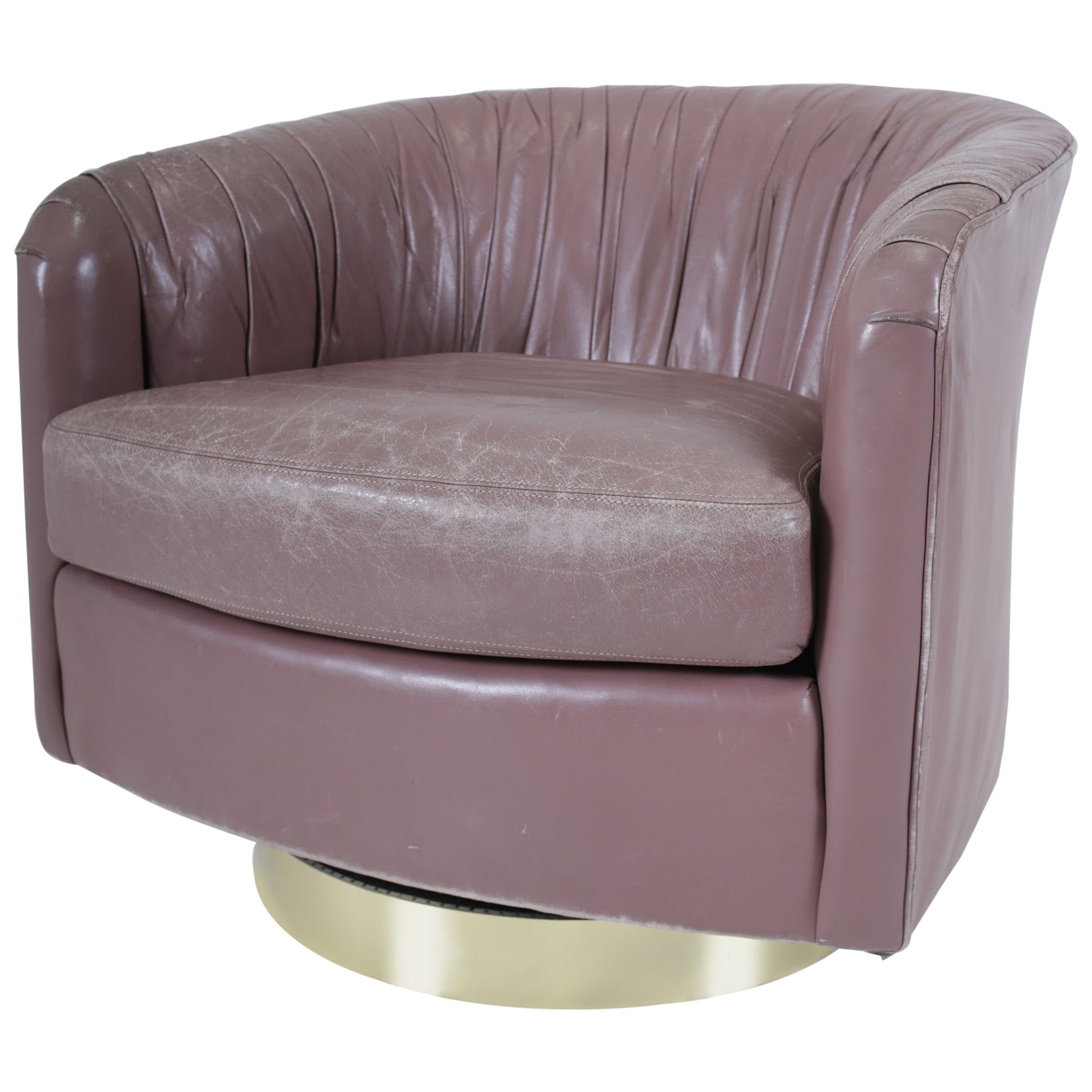 Pair of Milo Baughman Style Wool Boucle Swivel Chairs at