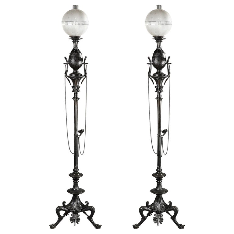 Pair of NeoGreek Floor Lamps Attributed to G. Servant, France, Circa