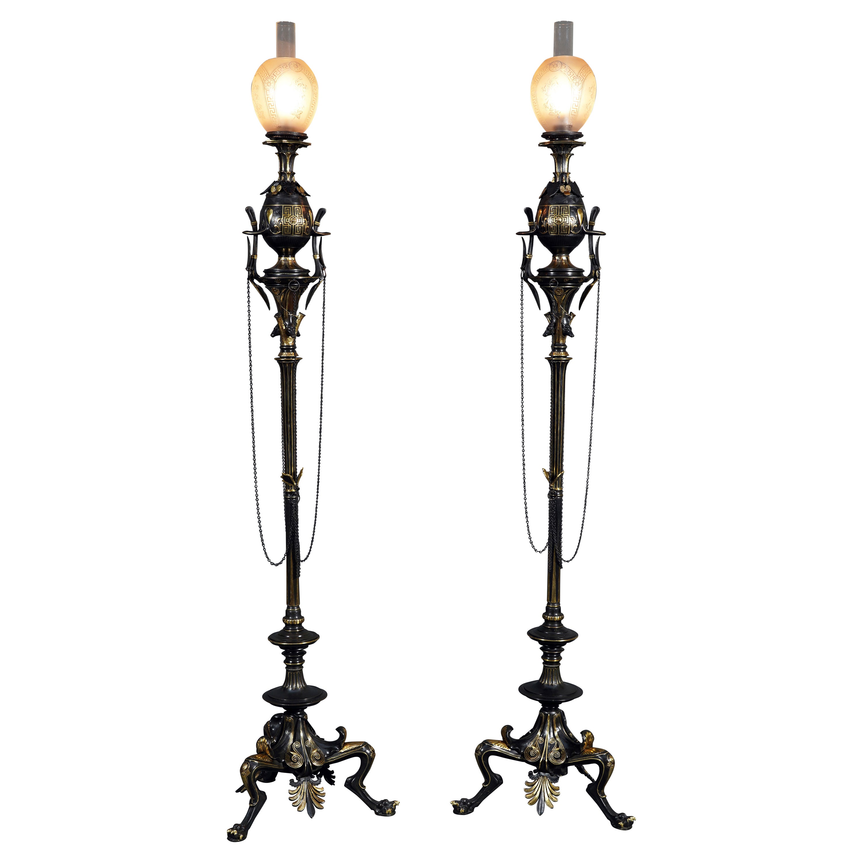 Pair of Neo-Greek Floor Lamps Attributed to G. Servant, France, Circa 1870 For Sale