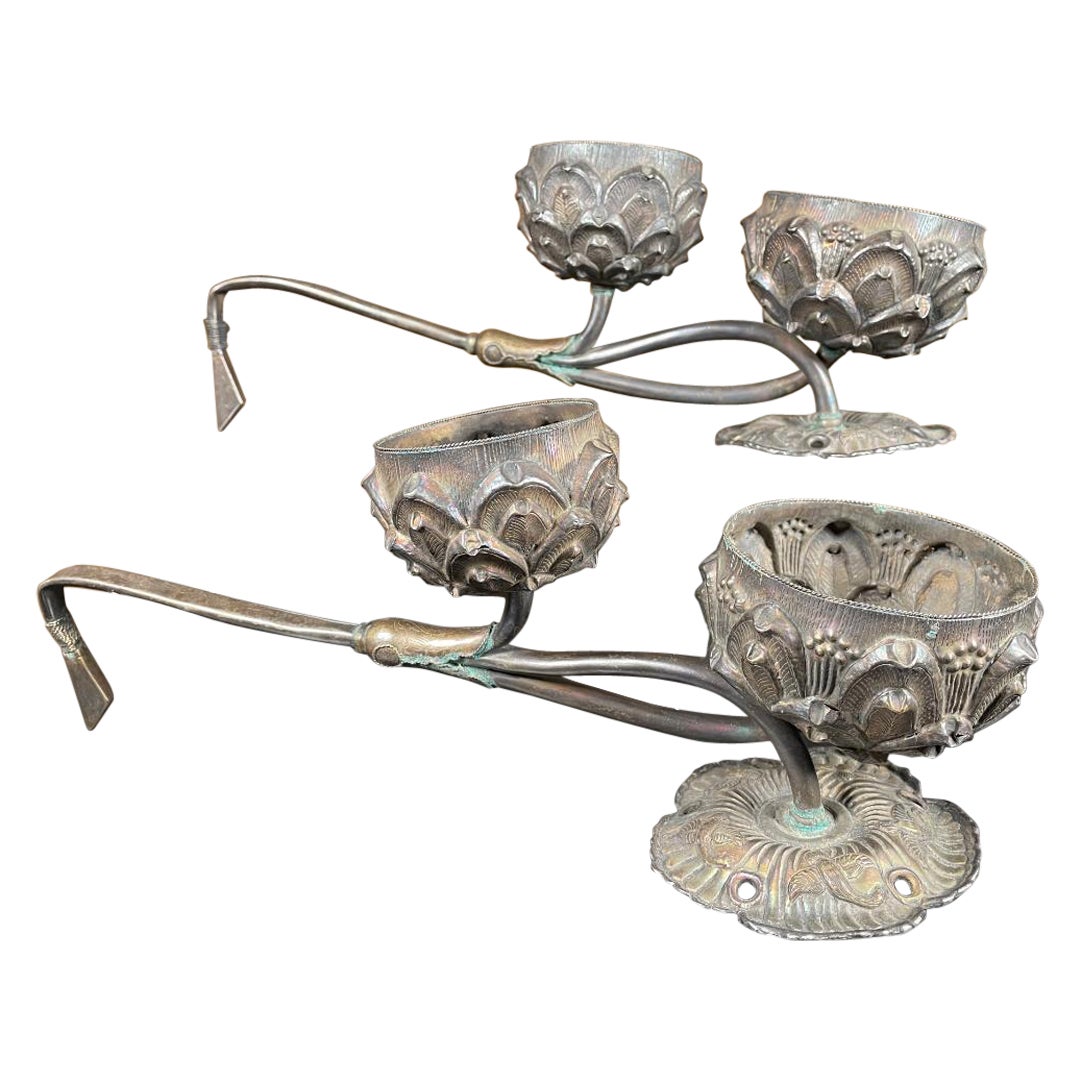 Chinese Fine Old Pair of Gilt Silver Fragrance Incense Holders For Sale