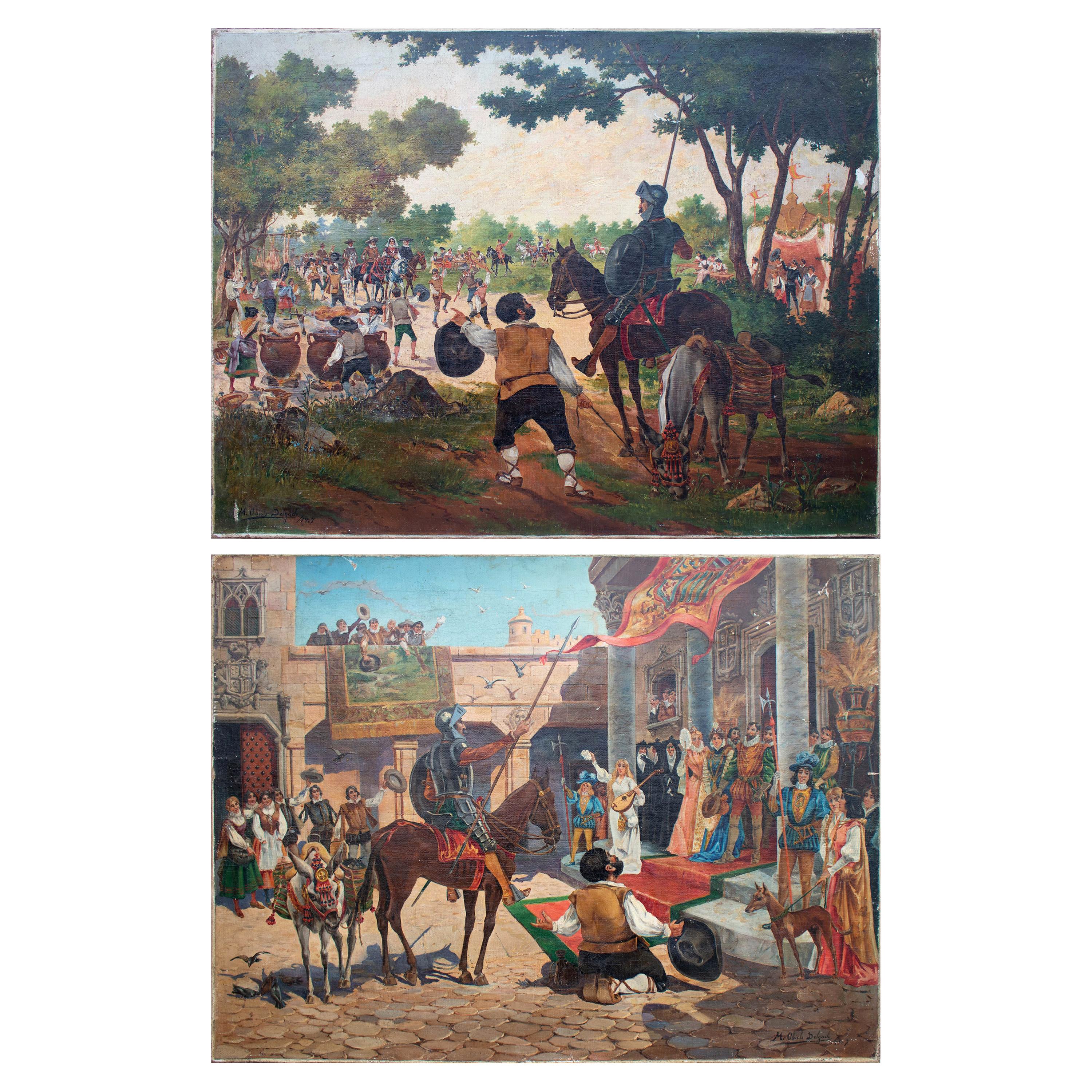 Paire d'huiles sur toile de Mariano Obiols Delgado signées et datées de 1907