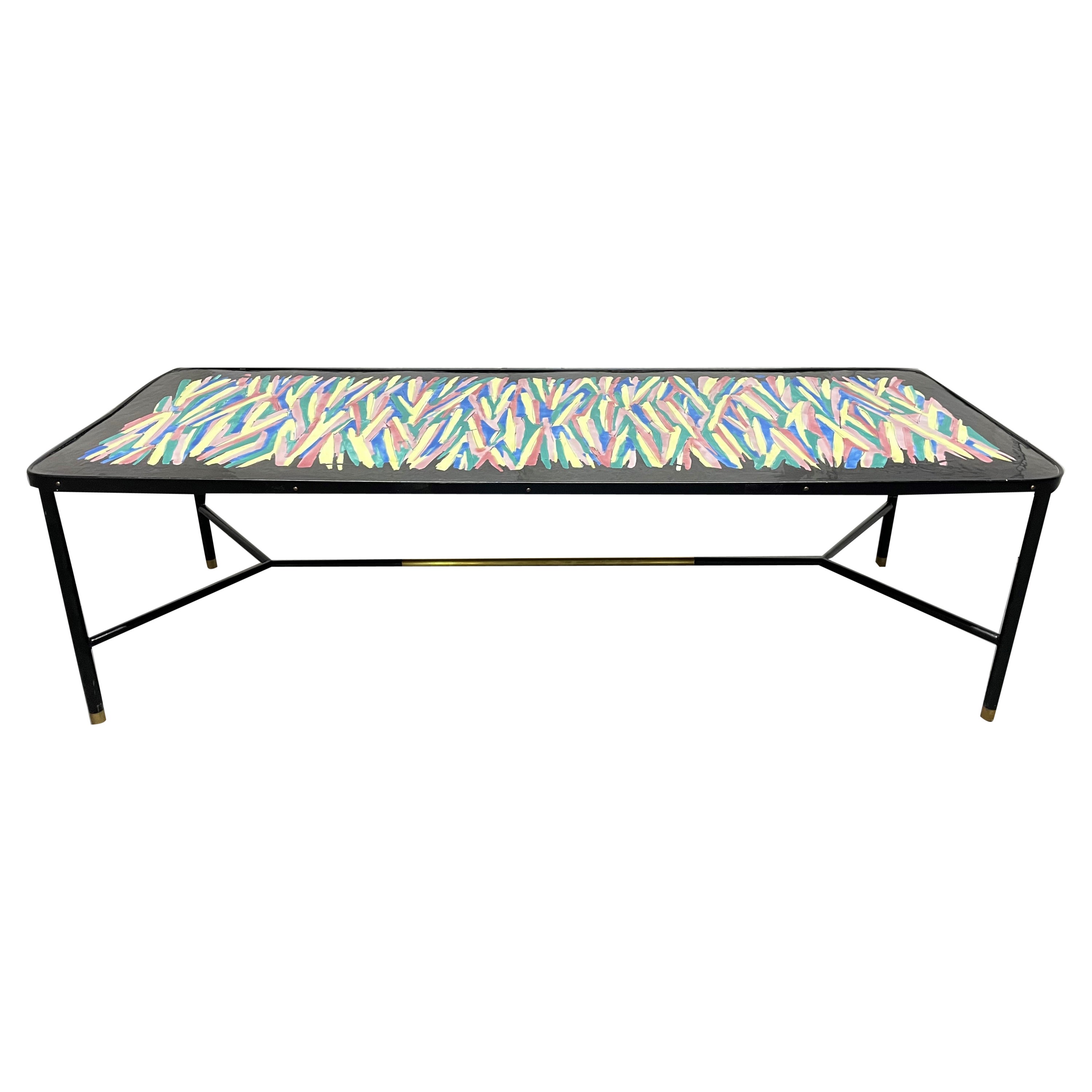 French Hand Painted and Bronze Trimmed Coffee Table For Sale