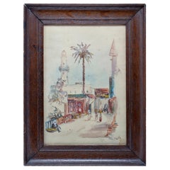 1950s A. Gark Orientalist Arab Souk Watercolor