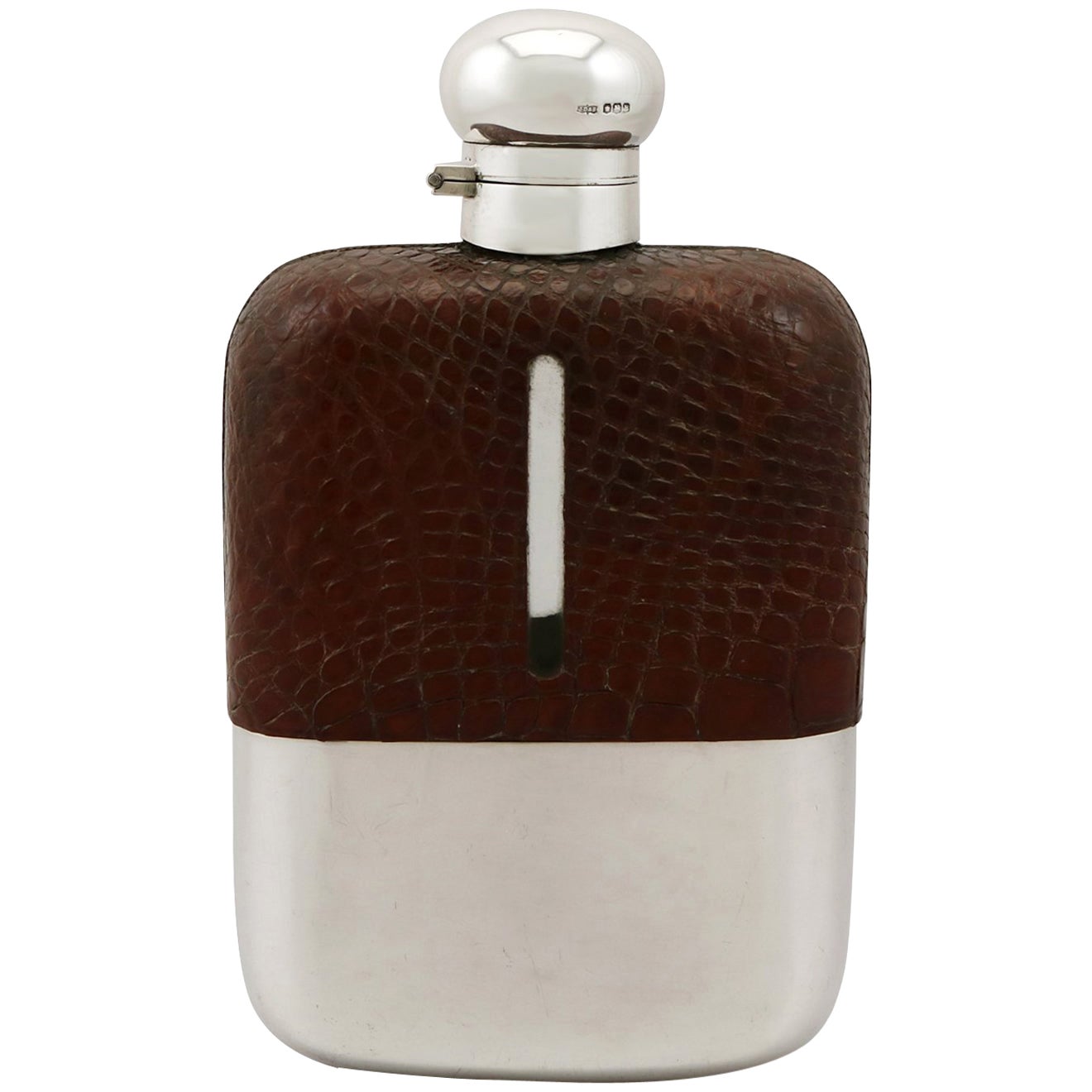 Sterling Silver and Glass Whiskey Pocket Flask, 1920s For Sale at 1stDibs