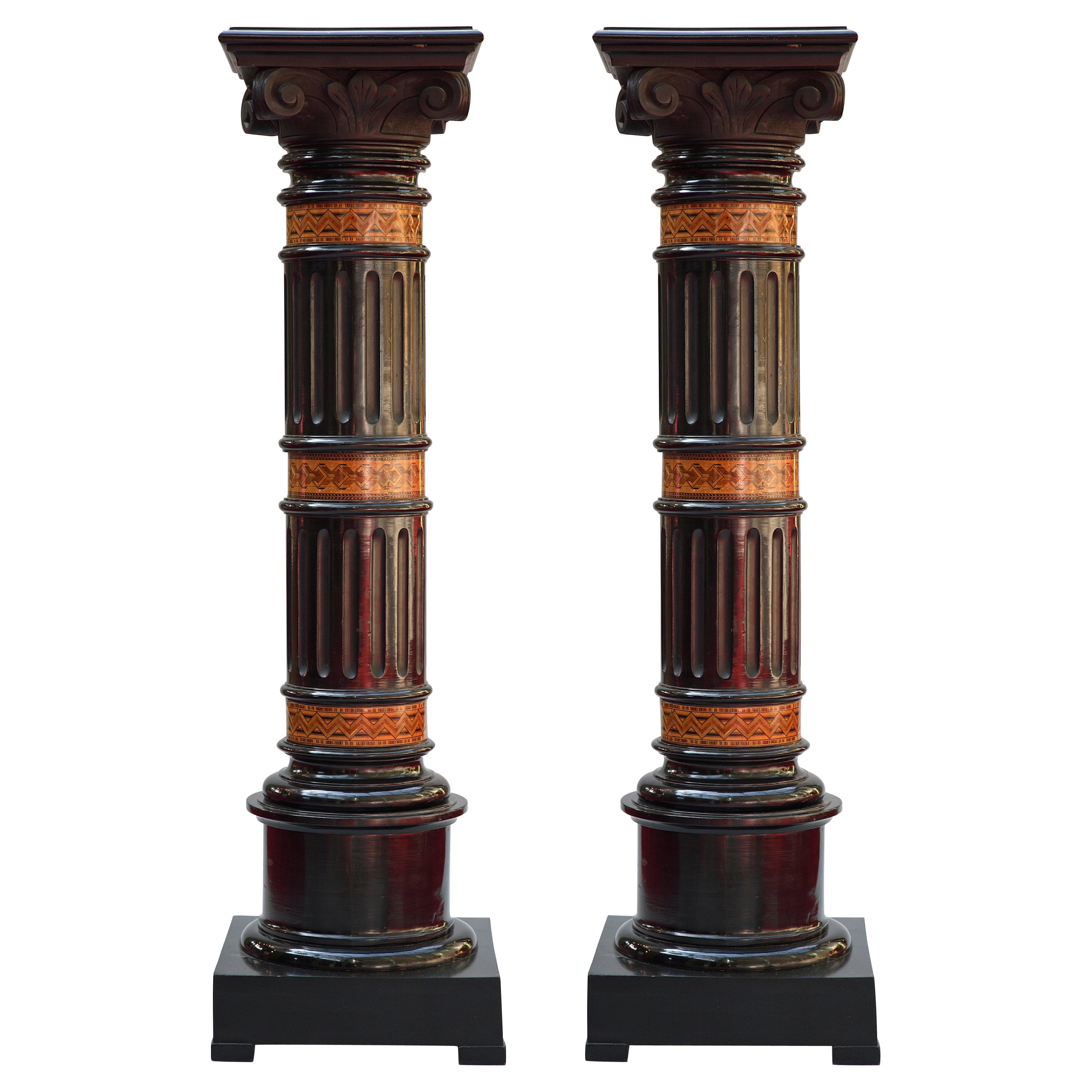 Fine Pair of Wooden Columns, Italy, Circa 1880