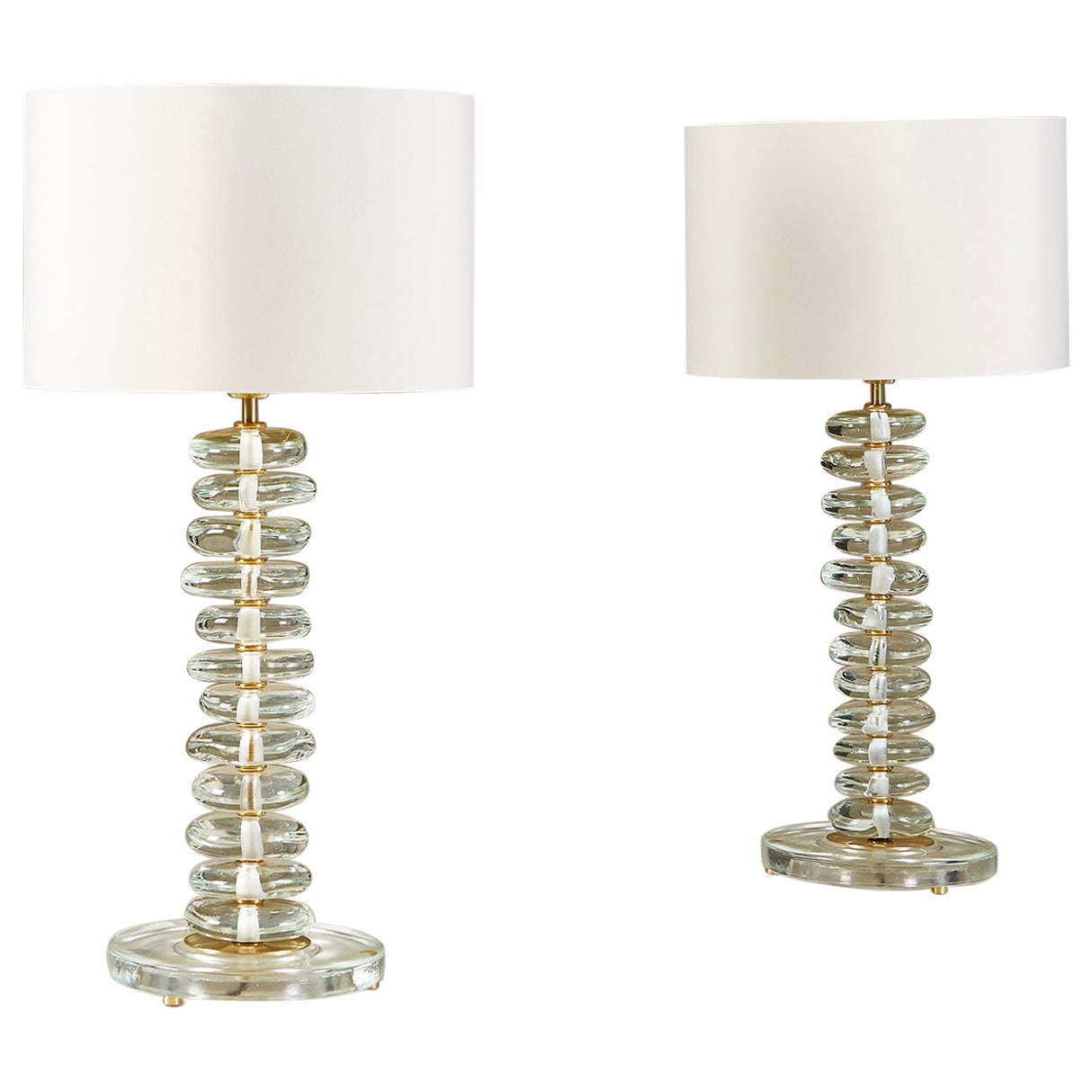 Pair of tall Italian Murano Glass and Brass ‘Pebble’ Lamps