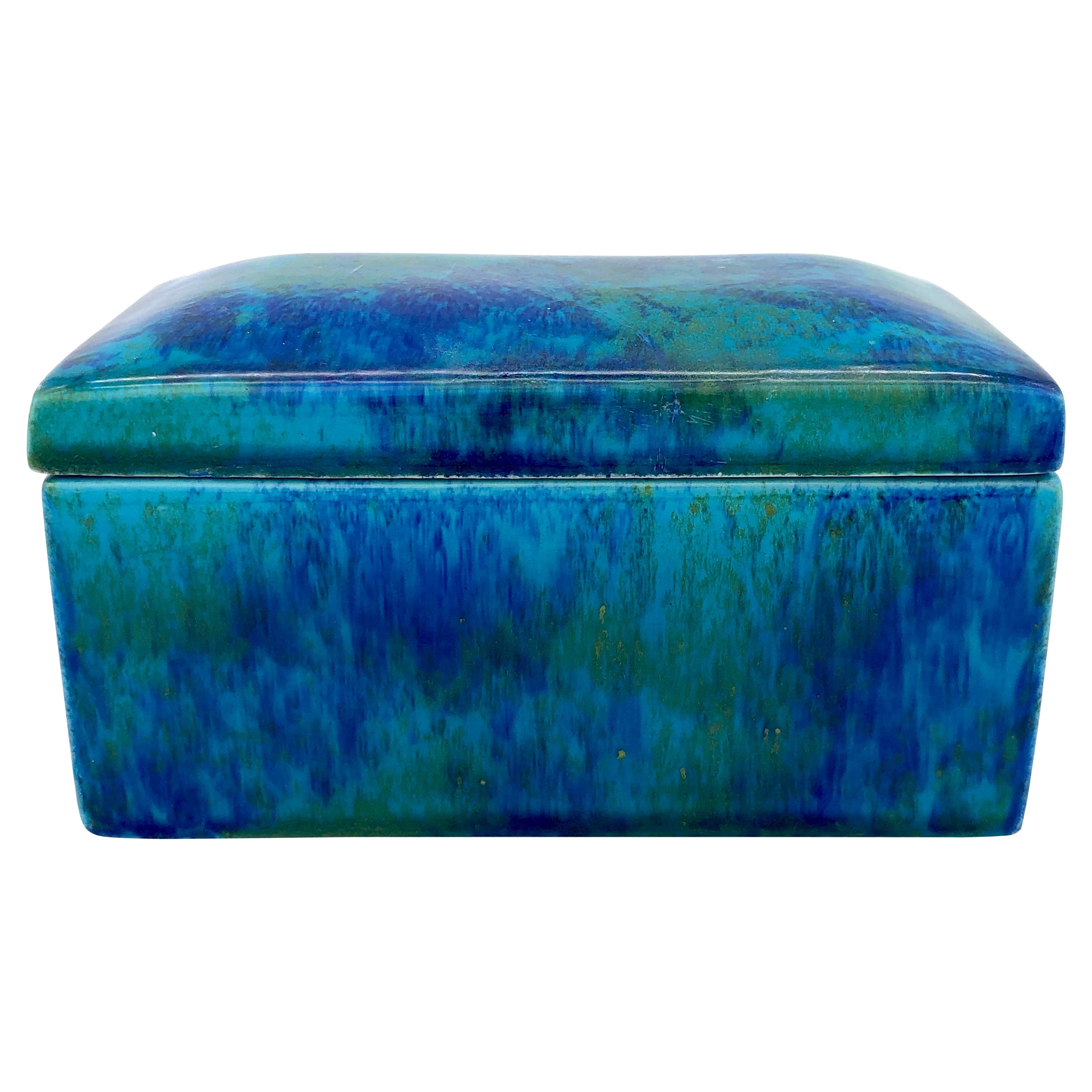 Antique Paul Jean Millet Sèvres Ceramic Box Polychrome Blue Green Glaze For  Sale at 1stDibs