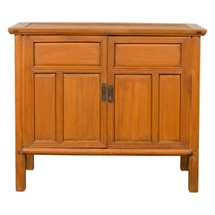 Used Chinese Buffet with Paneled Doors, Hidden Drawers and Natural Patina