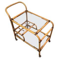 Retro Interesting Rattan Drinks Trolley with Leather Links, French, circa 1950