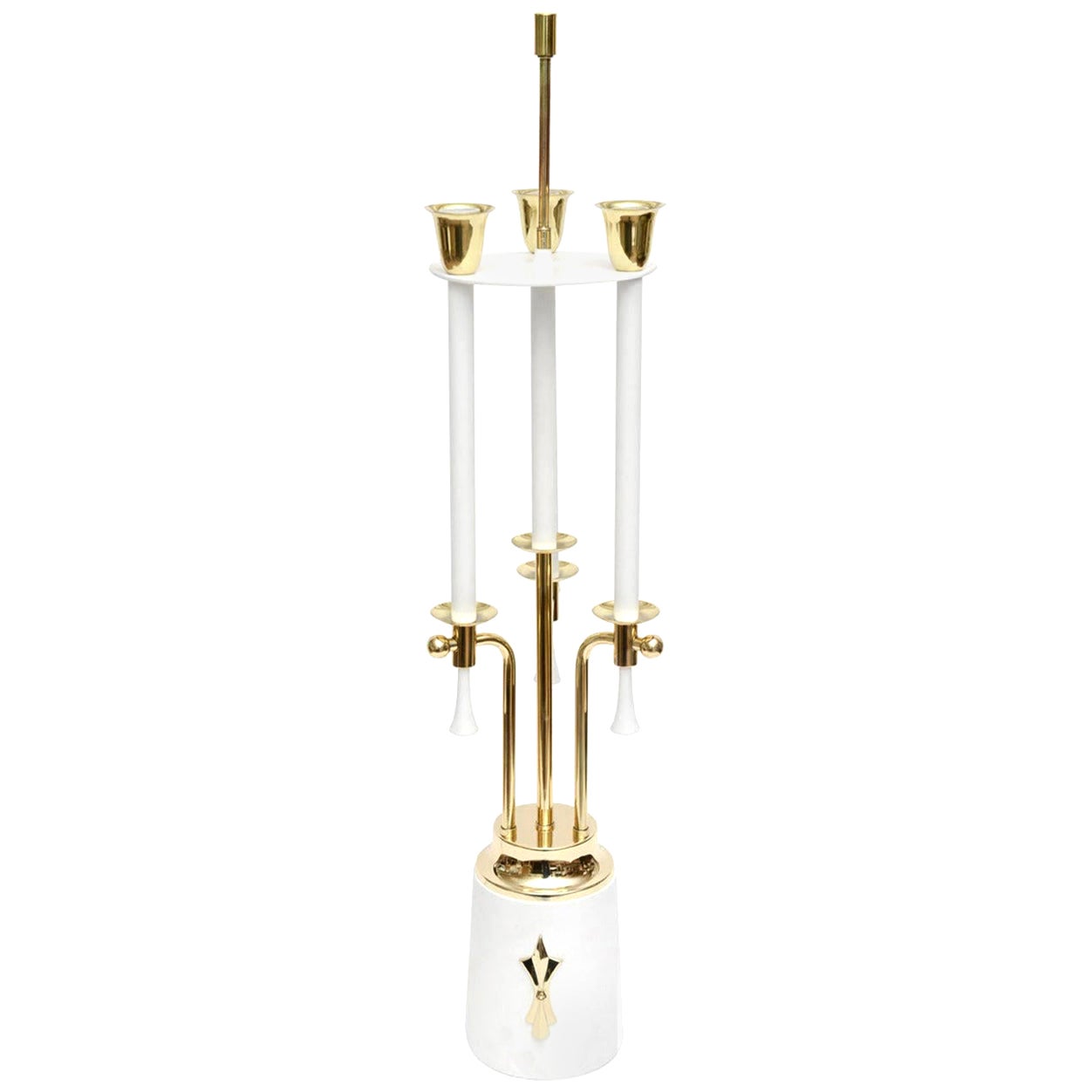 Tommi Parzinger Style Mid Century Brass and White Lacquered Metal Table Lamp For Sale