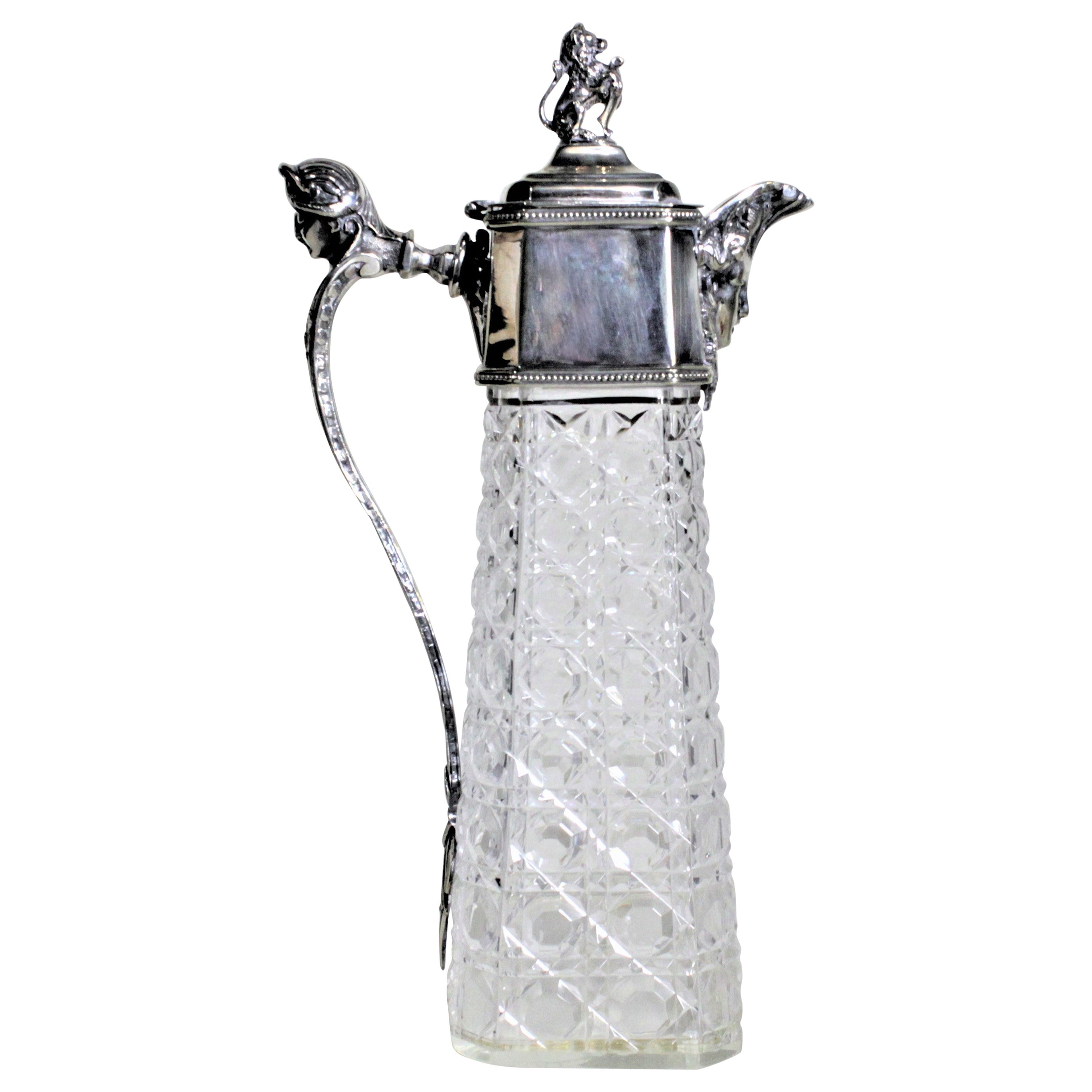 Antique English Silver Plated and Cut Crystal Claret Jug or Decanter For Sale at 1stDibs