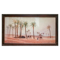 1940s French Orientalist Oasis Watercolor Signed