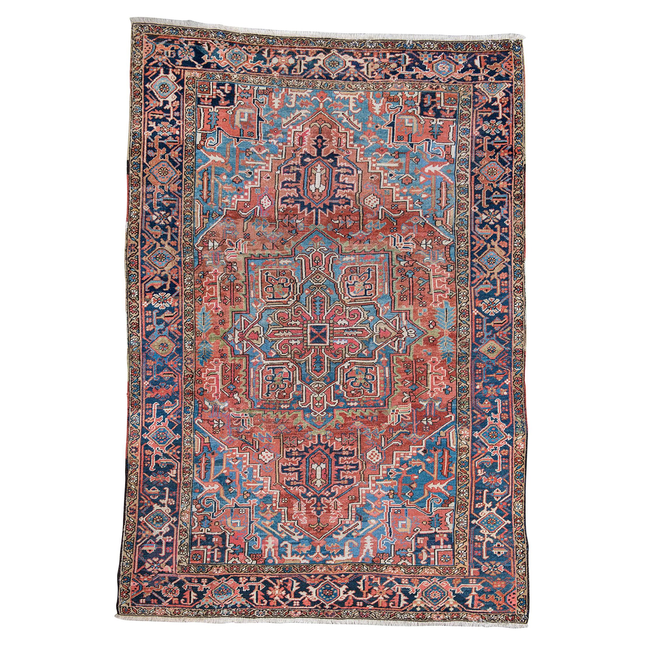 Antique Large Heriz Style Rug with Soft Colors For Sale