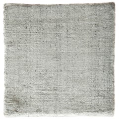 White, Silver, and Slate Spotted Bamboo Silk Hand-loomed Contemporary Square Rug