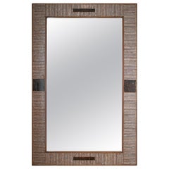 1980s Spanish Mother of Pearl and Coco Fiber Inlaid Mirror