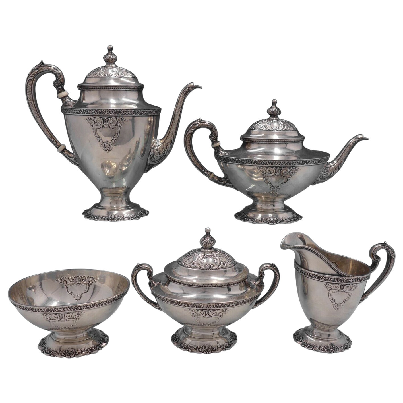 Grande Baroque Wallace Sterling Silver Tea Set Stunning 4Piece Set