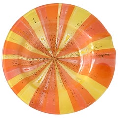 Vintage Small Circular Orange Roulette Fused Glass Ashtray Higgins