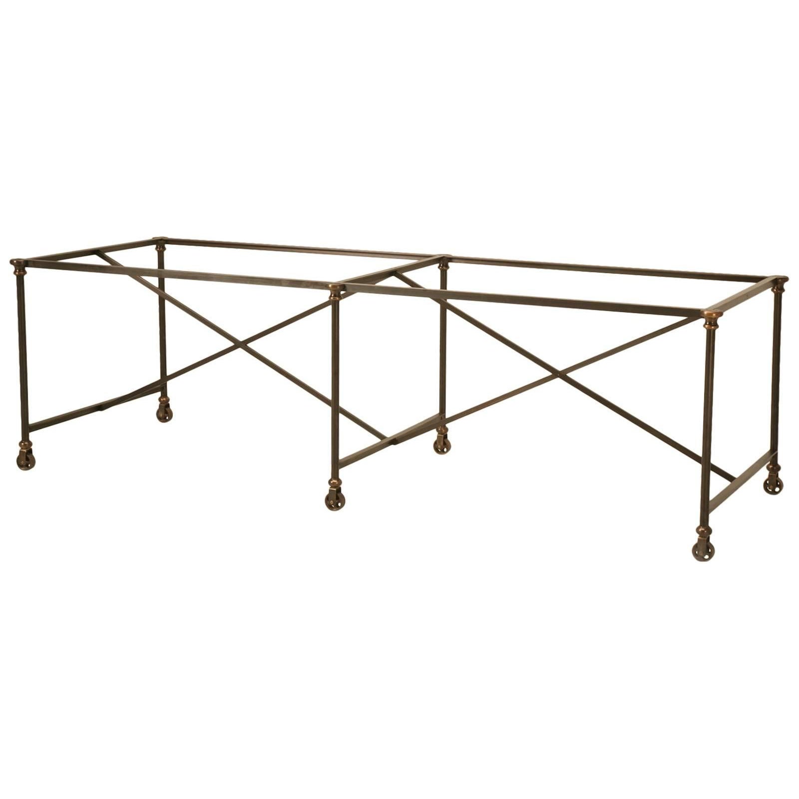 French Industrial Style Kitchen Island, Table by Old Plank Solid Bronze Any Size For Sale
