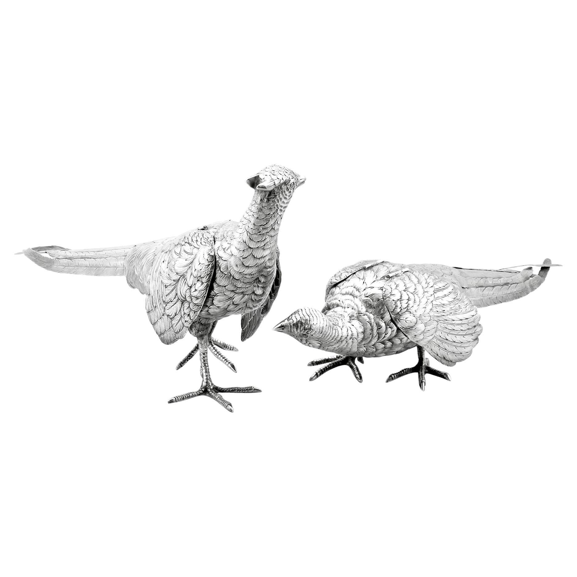 Antique German Silver Table Pheasants