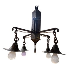 1930s Mission Chandelier Hammered Solid Brass Mexico
