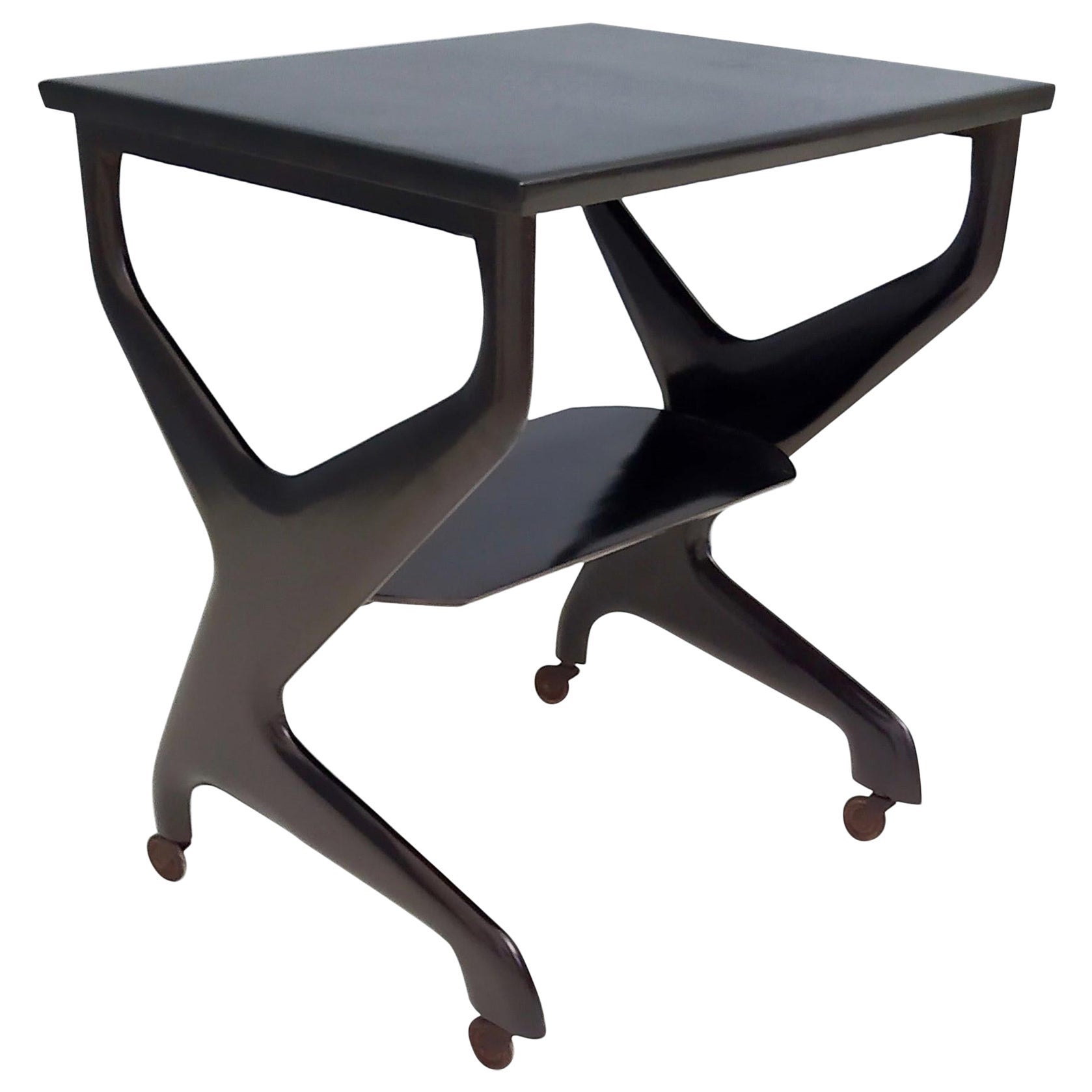 Postmodern Ebonized Beech Serving Cart in the Style of Ico Parisi, Italy