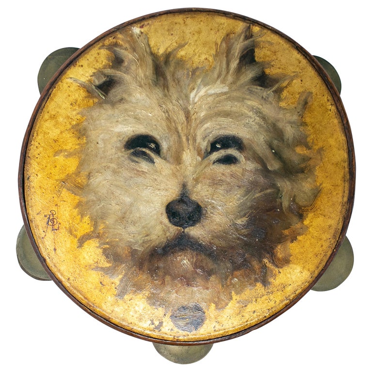 19th Century Spanish Tambourine with Hand Painted Dog Face For Sale at 1stDibs pantheruwa, dog